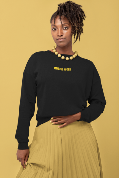 Minimalist embroidered Roger Roger sweatshirt inspired by Star Wars battle droids