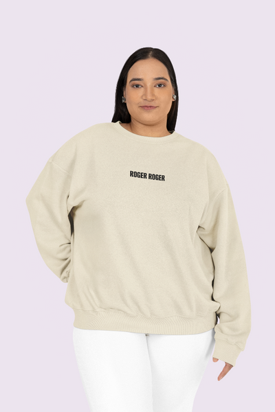 Minimalist embroidered Roger Roger sweatshirt inspired by Star Wars battle droids