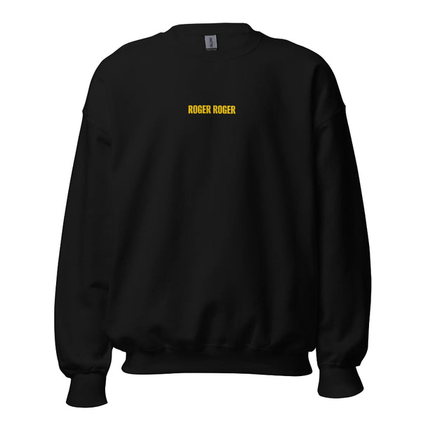 Minimalist tiny embroidered Roger Roger sweatshirt inspired by Star Wars battle droids prequels