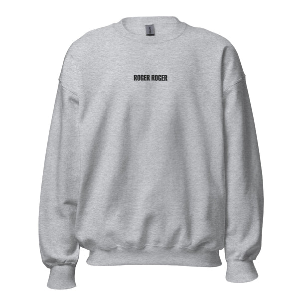Minimalist tiny embroidered Roger Roger sweatshirt inspired by Star Wars battle droids