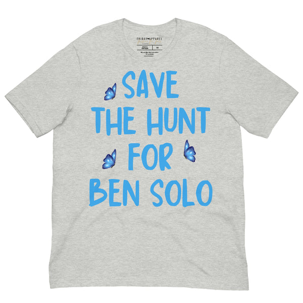 Save The Hunt for Ben Solo unisex t-shirt supporting the fan movement encouraging Disney and Lucasfilm to greenlight The Hunt for Ben Solo. Perfect for Galaxy's Edge, Star Wars Celebration, Disney park trips, Reylo fans, and subtle fandom fashion.