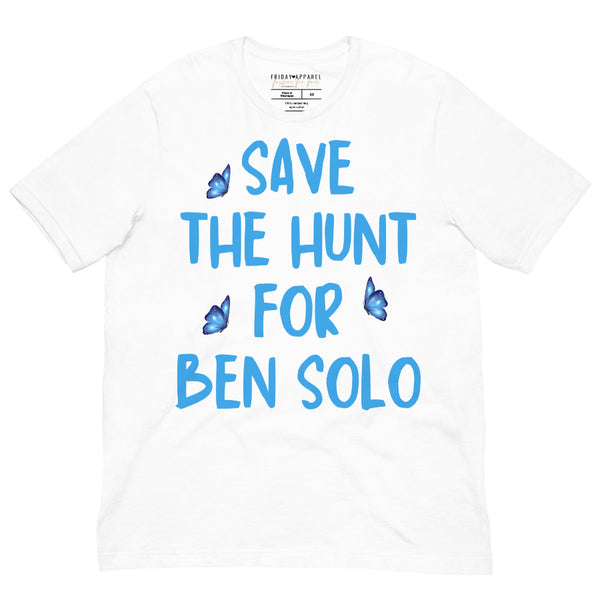 Save The Hunt for Ben Solo unisex t-shirt supporting the fan movement encouraging Disney and Lucasfilm to greenlight The Hunt for Ben Solo. Perfect for Galaxy's Edge, Star Wars Celebration, Disney park trips, Reylo fans, and subtle fandom fashion.