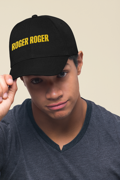 Garment-washed embroidered Roger Roger baseball hat inspired by Star Wars battle droids