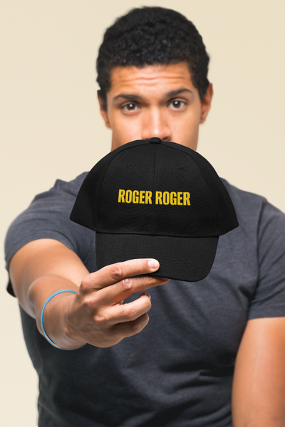 Garment-washed embroidered Roger Roger baseball hat inspired by Star Wars battle droids