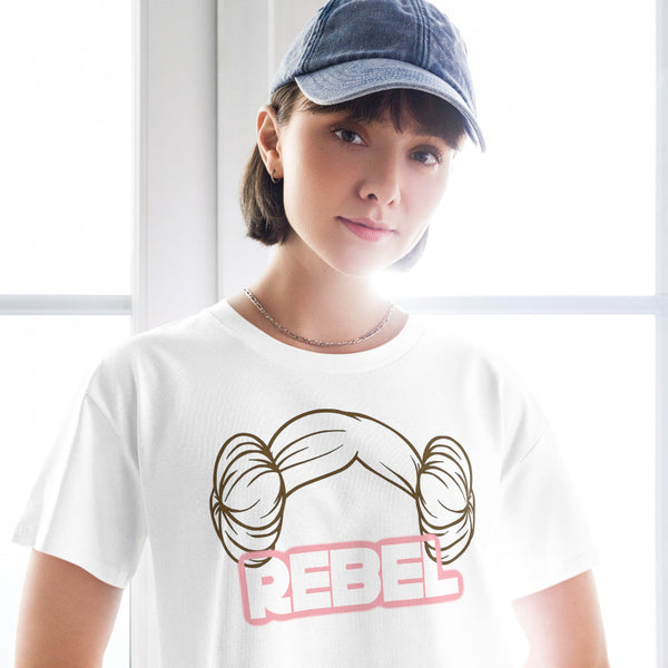 Rebel women’s cropped t-shirt inspired by Princess Leia, perfect for Disneyland, Galaxy's Edge, and Star Wars fandom outfits