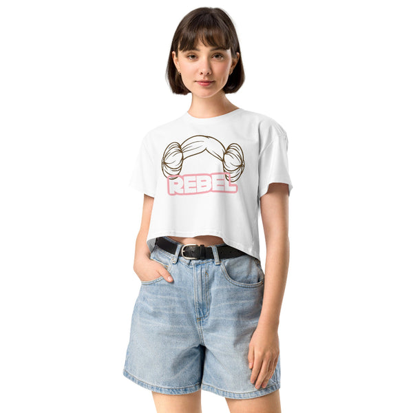 Rebel women’s cropped t-shirt inspired by Princess Leia, perfect for Disneyland, Galaxy's Edge, and Star Wars fandom outfits
