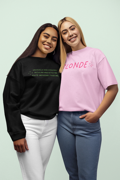 ‘Loathing’ lyric unisex sweatshirt, Wicked musical inspired best friend tee, cotton polyester. glinda elphaba sweater pink green for good blond unusually and exceedingly peculiar and altogether quite impossible to describe ariana cynthia wizard of oz magic