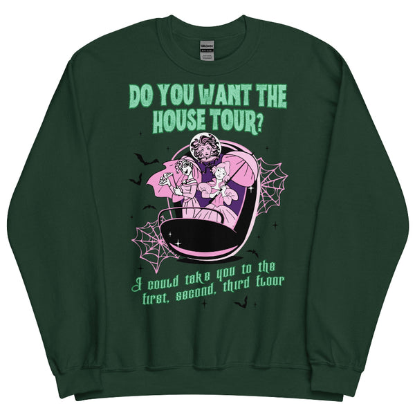 Haunted Mansion x Sabrina Carpenter House Tour mashup sweatshirt featuring ghostly bride design, cozy cotton polyester blend, unisex sizing. unisex sweater top shirt jumper pullover hoodie long sleeve fall winter disney parks oogie boogie bash sabrina carpenter do you want the house tour mans best friend mickeys not so scary outfit costume music lyrics