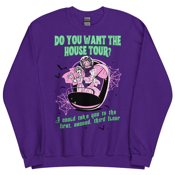 Haunted Mansion x Sabrina Carpenter House Tour mashup sweatshirt featuring ghostly bride design, cozy cotton polyester blend, unisex sizing. unisex sweater top shirt jumper pullover hoodie long sleeve fall winter disney parks oogie boogie bash sabrina carpenter do you want the house tour mans best friend mickeys not so scary outfit costume music lyrics