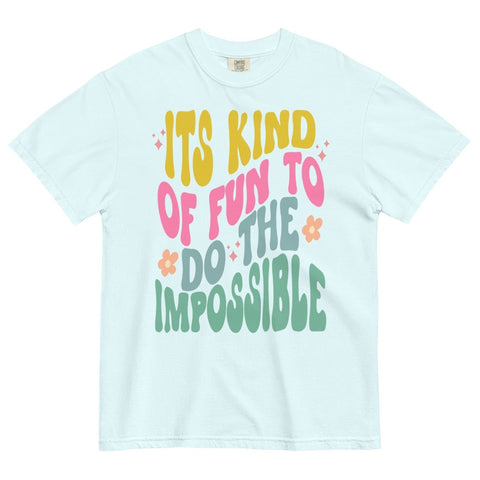 its kind of fun to do the impossible comfort colors shirt walt disney quote Mickey Mouse shop friday apparel in light blue chambray