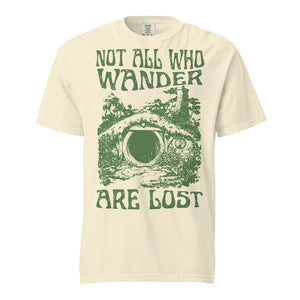 Lord of the Rings shirt not all who wander are lost Comfort Colors beige brown tan green Vintage Retro graphic tee unisex men women top cotton bilbo baggins quote frodo legolas aragorn gandalf the shire house gift merch LOTR