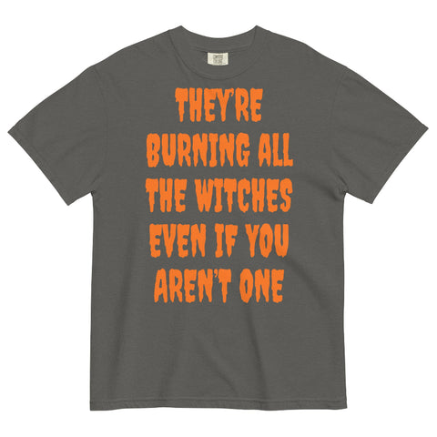 Bold orange ‘They Say I Did Something Bad’ Swiftie-inspired Comfort Colors t-shirt, 100% ring spun cotton, vintage-style unisex fit. taylor swift halloween reputation taylors version they're burning all the witches even if you aren't one graphic tee costume party
