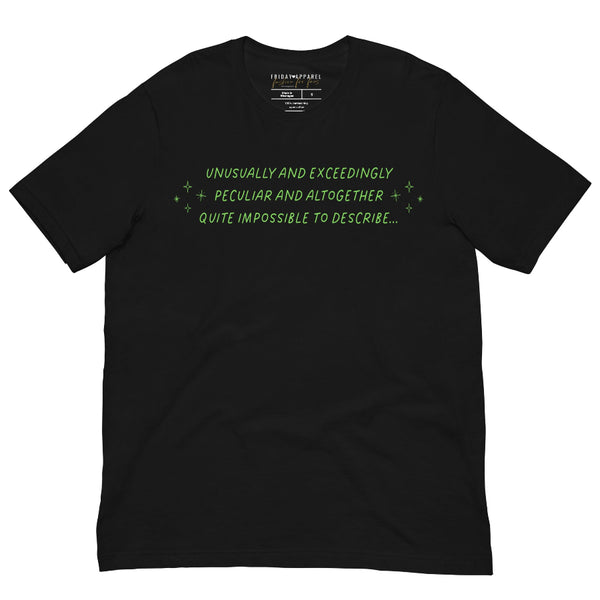 ‘Loathing’ lyric unisex t-shirt, Wicked musical inspired best friend tee, 100% combed ring spun cotton. pink and green black elphaba glinda graphic tees matching outfits costume cosplay wicked for good loathing lyrics musical unusually and exceedingly peculiar and altogether quite impossible to describe blonde cynthia erivo ariana grande broadway