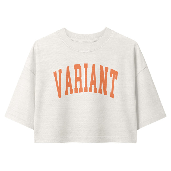 Woman wearing a vintage garment-dyed cropped tee featuring a Loki Variant inspired design. Relaxed washed Bella + Canvas cropped t-shirt for Marvel fans, Avengers Campus outfits, Disneyland trips, and subtle fandom fashion.