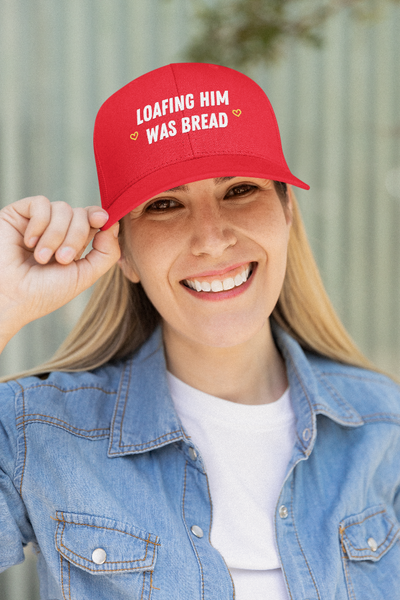 taylor swift new heights podcast trucker hat red yellow white loafing him was bread taylors version funny quote tayvis taylor and travis football kansas city chiefs cap woman wearing hat red white blue