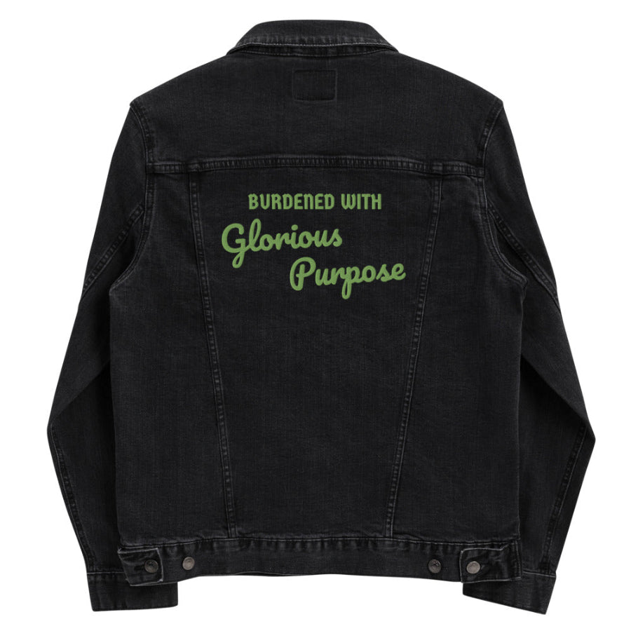 Loki Burdened with Glorious Purpose Denim Jacket marvel avengers tom hiddleston thor top unisex men women black with green embroidered thread