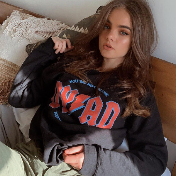 You're Not Alone Neither Are You Circle around Dyad design. Comfy unisex sweatshirt. Size inclusive Small-4XL, colors Black, White, Pink and Grey. Reylo Dyad in the Force. Kylo Ren and Rey hand touch scene in The Last Jedi. Star Wars sequels movie quote. Red and Blue with lightning bolt. Star Wars girl cosplay 