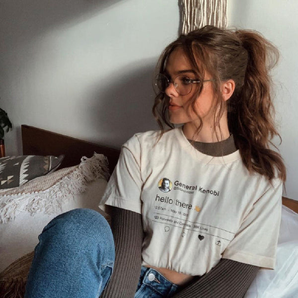 Hello There Obi-Wan Kenobi inspired graphic t-shirt with faux social media post design