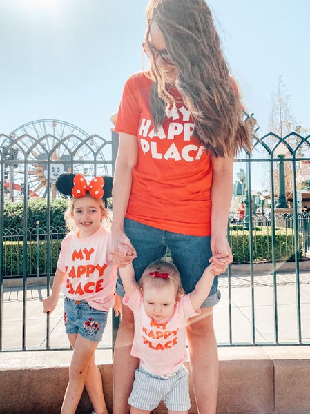 Disney inspired My Happy Place Mickey graphic t-shirt for Disneyland and Disney World fans