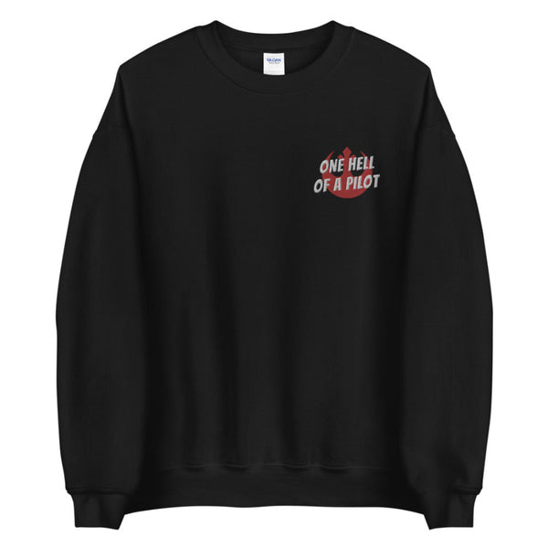 Minimal embroidered One Hell Of A Pilot sweatshirt inspired by Poe Dameron